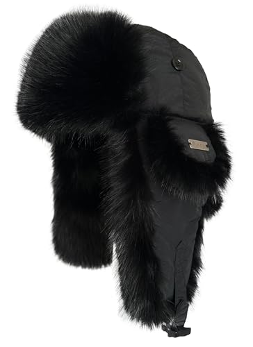 Ushanka Winter Trapper Hat with Ear Flaps for Men Women Warm Hunting Aviator Hats for Outdoor Cold Weather Faux Fur Hat - color: Black-1, size: Small-Medium