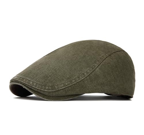 QHFHULV Newsboy Cap for Men Cotton Flat Gatsby Ivy Golf Cabbie Driving Hat - color: Casual Army Green
