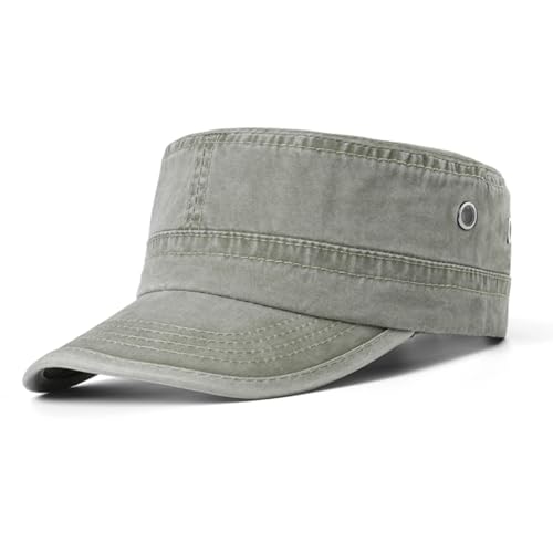 meioro Military Cadet Army Cap Vintage Washed Cotton Flat Top Hat - color: Khaki