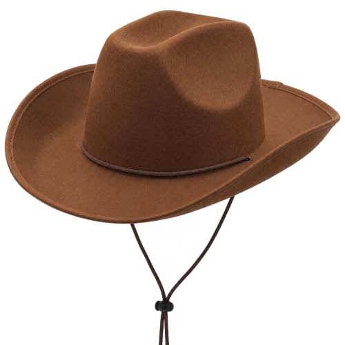 COLLECT PRESENT Plain Felt Cowboy & Cowgirl Hat for Men and Women | Western Studded Cowboy Hat in Adult Sizes - color: Brown