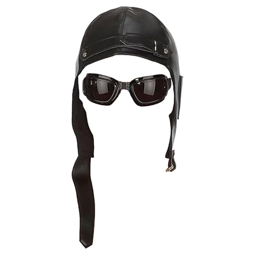 Aviator Hat and Goggles | Aviator Pilot Costume Accessories | Retro Pilots Hat - style: Black Aviator Hat & Goggles