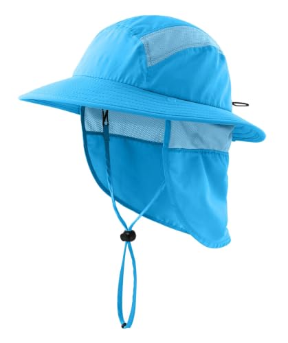 Home Prefer UPF 50+ Boys Sun Hat with Neck Flap Wide Brim Summer Beach Bucket Hat for Boys Girls Toddler Kids Safari Hat - color: Aqua Blue