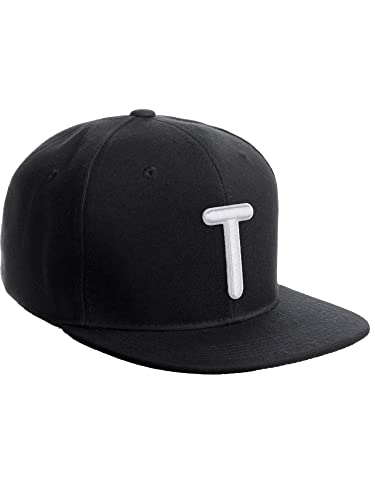 Daxton Classic Snapback 3D Alphabet A to Z Numbers Embroidered Initials Letters Flat Bill Cap - color: Black, style: Letter-t