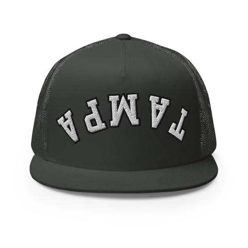 NX Upside Down Tampa Embroidered Flat Bill Trucker Hat High Crown Snapback Cap - color: Charcoal