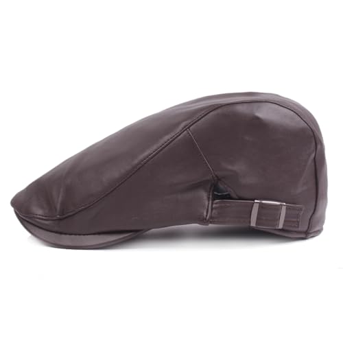 Quanhaigou Men Adjustable PU Leather Ivy Cap Newsboy Hat Women Beret Caps Classic Golf Cap Gatsby Driving Hat - color: Plain Coffee