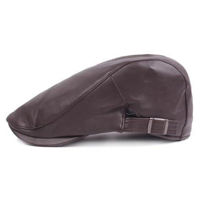 Quanhaigou Men Adjustable PU Leather Ivy Cap Newsboy Hat Women Beret Caps Classic Golf Cap Gatsby Driving Hat - color: Plain Coffee