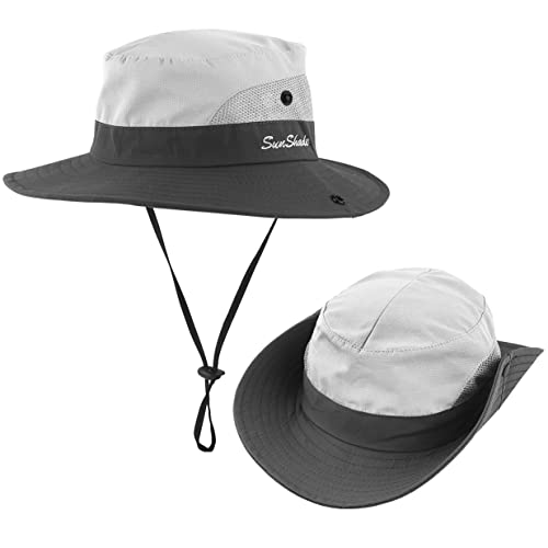 IYEBRAO 2 Pack Womens Ponytail Sun Hat UV Protection Bucket Hats Foldable Wide Brim Summer Boonie Beach Cap Fishing Hiking… - color: Beige & Sky Blue