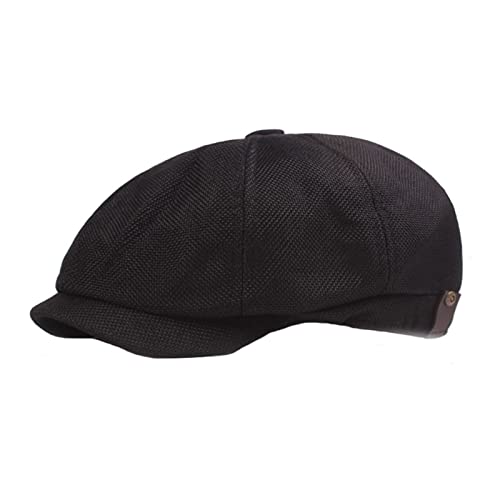 Lifup Men Newsboy Hat Cotton Linen 8 Panel Ivy Cabbie Flat Cap - color: Black