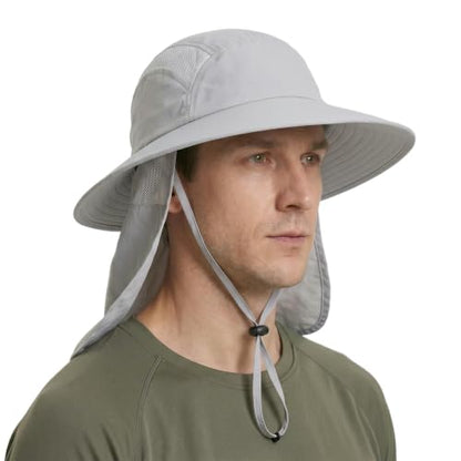 Home Prefer UPF 50+ Sun Hat with Neck Flap Wide Brim Fishing Hat for Men - color: Light Gray