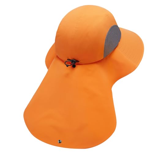 UPF 50+ Foldable Sun Hats Wide Brim with Large Neck Flap for Men Women UV Protection Gardening Fishing Beach Hat - color: Orange