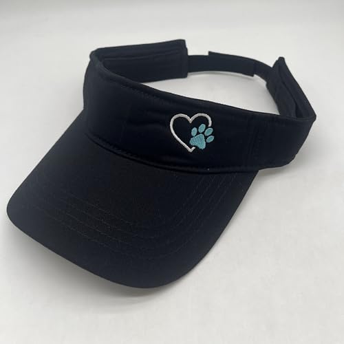 Embroidered Adjustable Sun Visor for Women Men Outdoor Golf Tennis - color: Dog Paw Heart/Black
