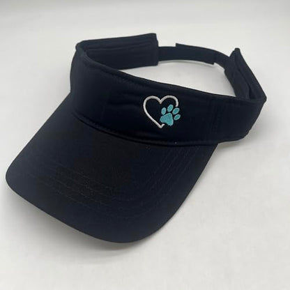 Embroidered Adjustable Sun Visor for Women Men Outdoor Golf Tennis - color: Dog Paw Heart/Black