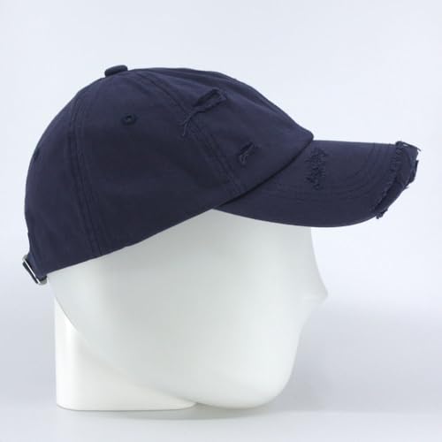 Washed Cotton Distressed with Heavy Stitching Adjustable Baseball Cap - color: Strap Navy