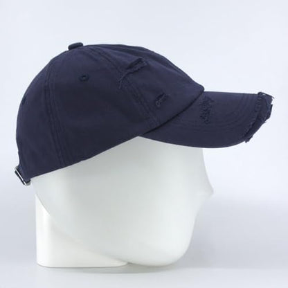 Washed Cotton Distressed with Heavy Stitching Adjustable Baseball Cap - color: Strap Navy