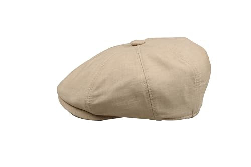 8 Panel Newsboy Cap – Linen Blend with 100% Cotton Lining - color: Camel, size: Large