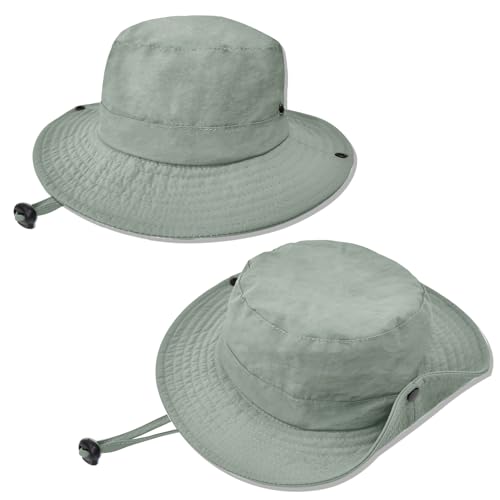 ZOORON Kids Sun Hat UPF 50+ Quick Dry Bucket Safari Hat for Girls and Boys - color: Green Gray