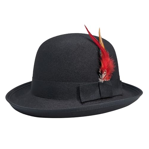 Classic Fedora Hat with Feather, Dome Hard Bowler Cap - color: Black