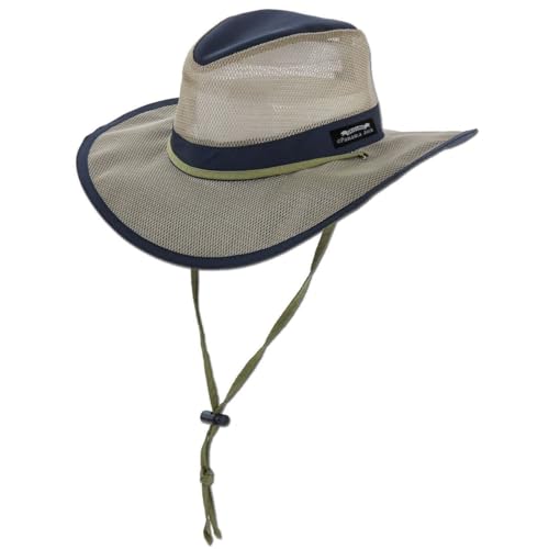 Mesh Crown Safari Men's Sun Hat, 3" Brim, Adjustable Chin Cord, UPF (SPF) 50+ Sunhat Protection - color: Navy, size: Medium