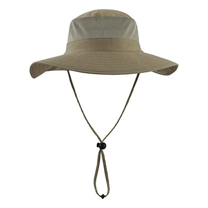 Home Prefer Outdoor UPF50+ Mesh Sun Hat Wide Brim Fishing Hat with Neck Flap Sun Hat for Men Women - color: Light Vert Khaki