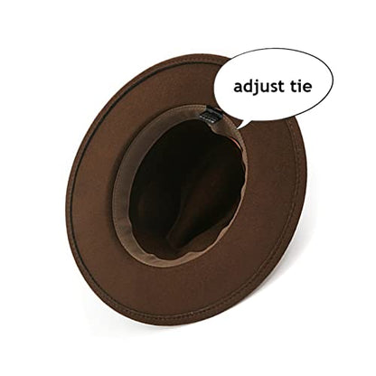 Lady Wide Brim Felt Fedora Panama Hat with Ring Belt - color: Coffee, size: Medium