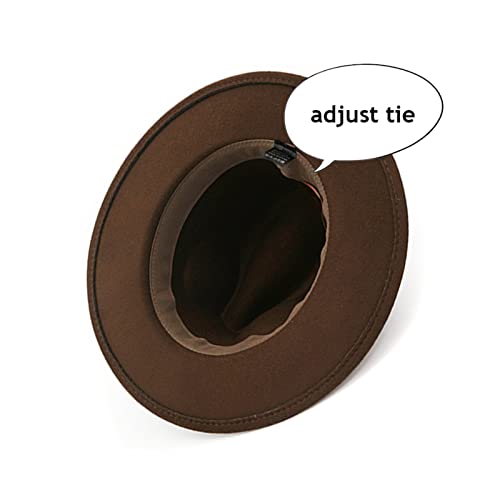Lady Wide Brim Felt Fedora Panama Hat with Ring Belt - color: Coffee, size: Medium