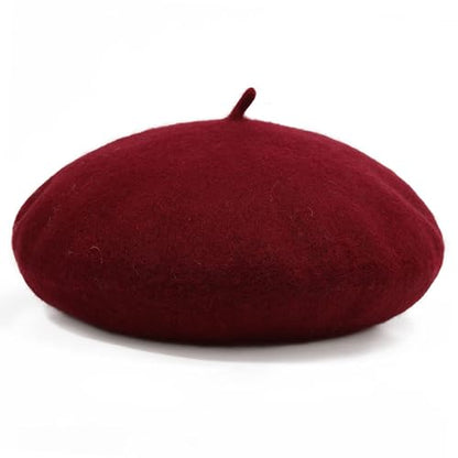 Women Beret Classic French Hat - Elegent Black Wool Beret for Party Romantic French Themed Fancy Dress(Size:S/M) - color: Claret