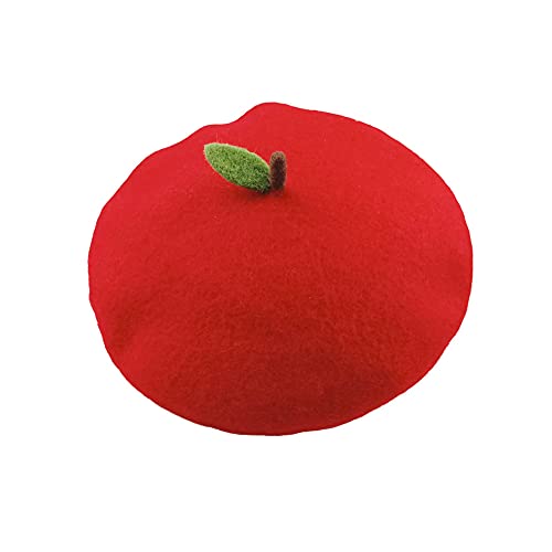 Handmade Wool Beret Hat French Style Needle Felt Flower Beanies Women Winter Autumn Cap - color: Apple, size: 7 1/8-7 3/8