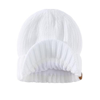 Home Prefer Men's Winter Hat Thick Knit Beanie Cap with Visor Newsboy Beanie Hat - color: White