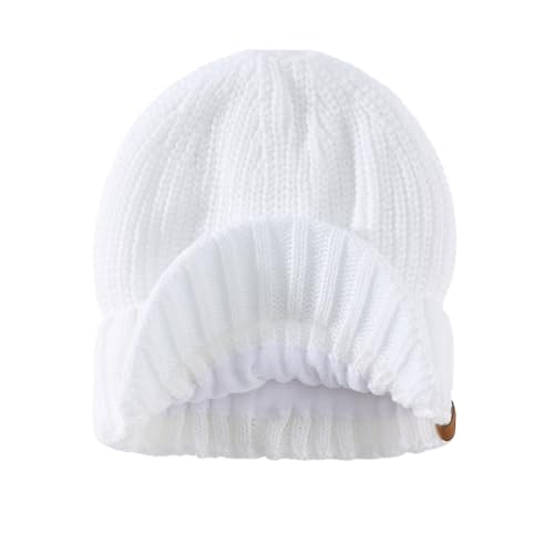 Home Prefer Men's Winter Hat Thick Knit Beanie Cap with Visor Newsboy Beanie Hat - color: White