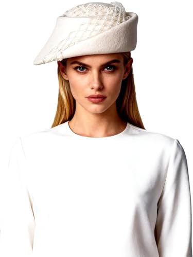 Small Top Hats for Women Elegant Winter Vintage Beret Wool Felt Fedoras Ladies Luxury Wedding and Church Cap Female - color: White 1