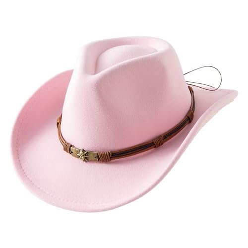 JOYEBUY Cowboy Hats for Kids Vintage Wide Brim Felt Cowboy Hat Girls Cowgirl Hat with Belt Buckle - color: Light Pink, size: 1-3T