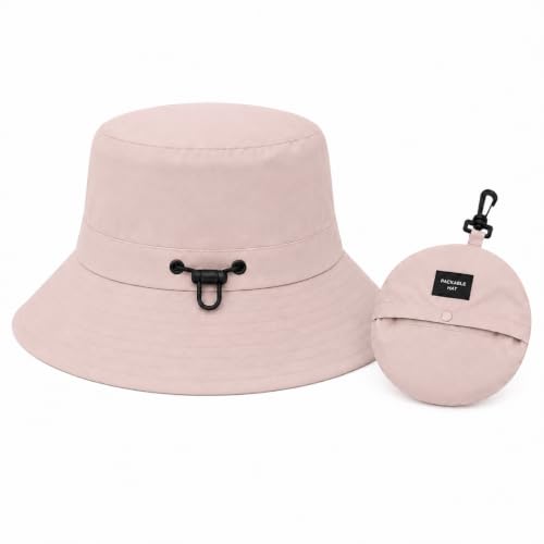 Packable Outdoor Bucket Hat – Lightweight Waterproof Quick-Dry Sun Hat for Hiking & Fishing - color: Pink
