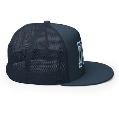 NG Duke Flat Bill Embroidered Trucker Hat High Crown Adjustable Cap - color: Navy