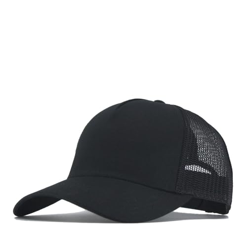 The Vintage Year Plain Cotton Structured Mesh Adjustable Trucker Sports Baseball Cap - color: Black