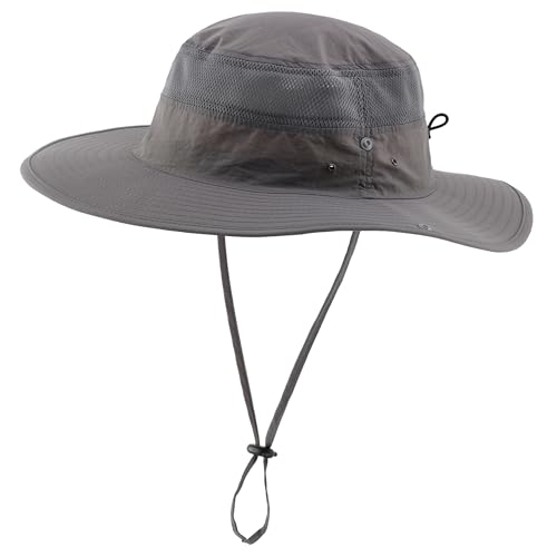 Connectyle UPF 50+ Wide Brim Sun Hat for Men Breathable Cowboy Boonie Hats Outdoor Bucket Hat for Fishing Hiking Safari - color: Dark Grey