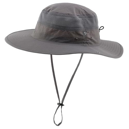 Connectyle UPF 50+ Wide Brim Sun Hat for Men Breathable Cowboy Boonie Hats Outdoor Bucket Hat for Fishing Hiking Safari - color: Dark Grey