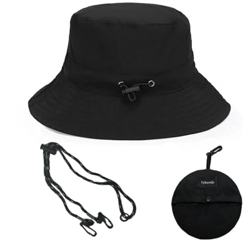 Unisex Bucket Hat Water Repellent Wide Brim Foldable Sun Hat Beach - color: Black, size: Small