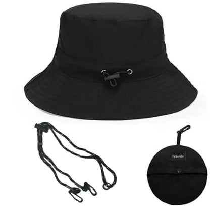 Unisex Bucket Hat Water Repellent Wide Brim Foldable Sun Hat Beach - color: Black, size: Medium