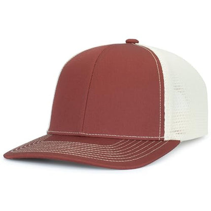 Pacific Headwear Contrast Stitch Trucker Pacflex Snapback Cap - color: Brick/Beige/Brick