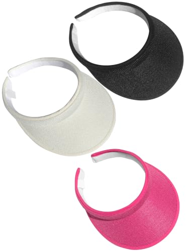 3 Pieces Clip On Visors Women Men Visor Outdoor Sports Golf Hat - color: Black, Beige, Rose Red