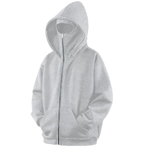 Zip Up Balaclava Hoodie Warm Sweatshirts Fleece Jackets Outwear - color: Light Grey, size: Medium