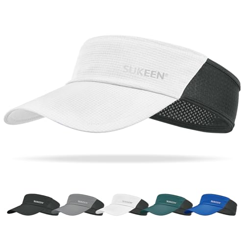 Sukeen Sun Visor Hat for Men Large Head Lightweight Cooling Stretchy Visor Hat for Running, Tennis, Golf, Daily Wear - color: White