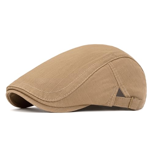 meioro Men's Cotton Newsboy Hat Striped Texture Adjustable Flat Cap - color: Khaki