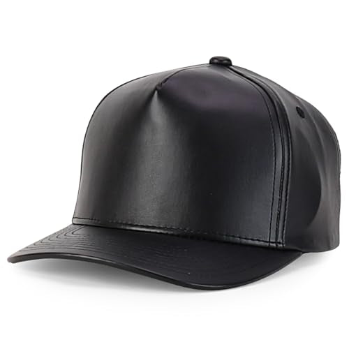 Trendy Apparel Shop PU Leather 5 Panel Structured High Profile Snapback Cap - color: Black