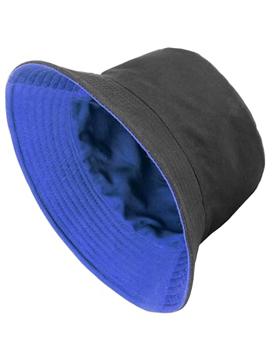 Gelante Reversible Bucket Hat for Men and Women - Cotton, Outdoor Sun Protection Bucket Hats. - color: Royal Blue/Black