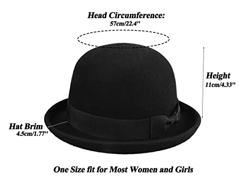 Wool Derby Hat Round Cloche Hat for Men and Women Upturn Church Hat (S/M)