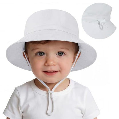 American Trends Baby Sun Hat UPF 50+ Wide Brim Bucket Hat for Boys Girls - color: A 1 White, size: 0-6 Months