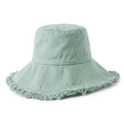 CHOK.LIDS Frayed Bucket Hat Washed Cotton Floppy Wide Brim Boonie Cap - color: Aquastone