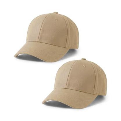 2-Pack Classic Structured Baseball Cap Adjustable Snapback Ball Caps - color: Khaki