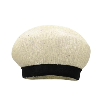 Women Lightweight Beret Floral Hollow Out Hat Breathable French Beret Beanie Hat Cap for Spring Summer - color: Beige 6#
